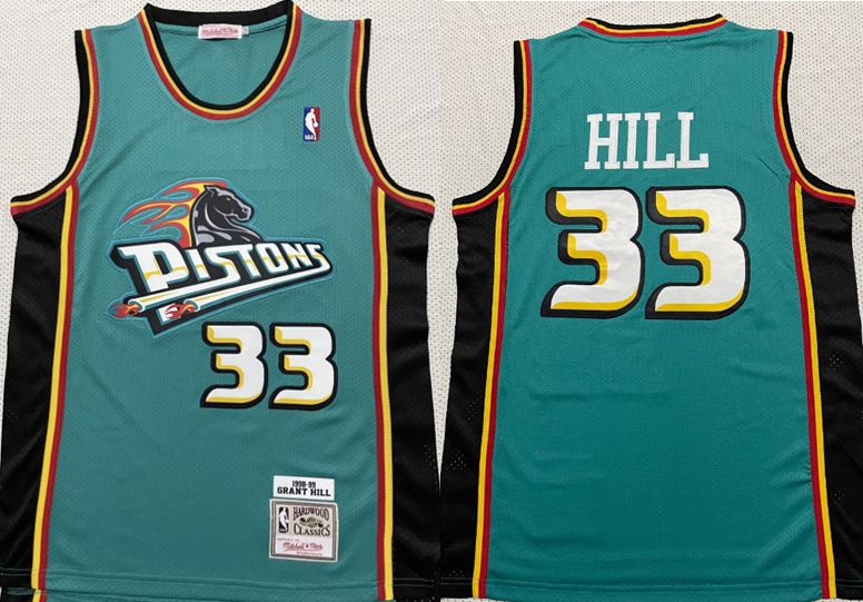 Detroit Pistons #33 Grant Hill Pistons 33# Green 1998-99 Hill Iverson Retro Jersey Basketball Jersey basketball jersey product view 1
