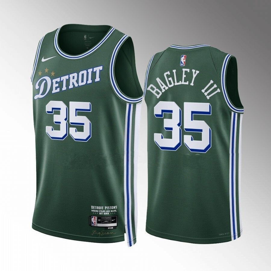 Detroit Pistons #35 Marvin Bagley iii 2022-23-city-edition-green-jersey Basketball Jersey basketball jersey product view 1