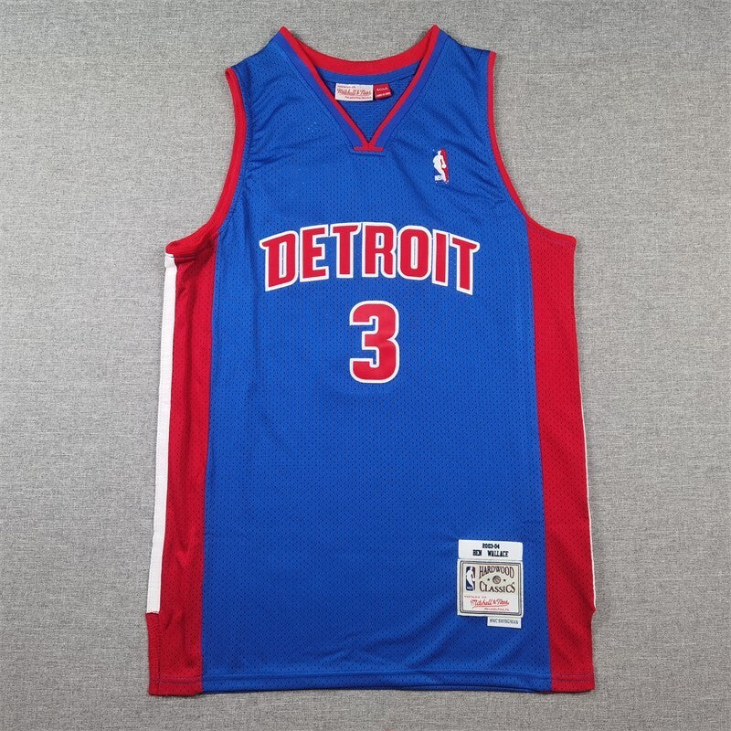 Detroit Pistons #3 Ben Wallace Pistons 3 Retro Blue s-xxl Style 2 Basketball Jersey basketball jersey product view 1