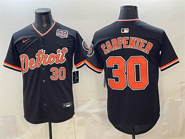 Detroit Tigers #30 Kerry Carpenter Black 2026 Alternate USA 250' Patch Vapor Premier Baseball Jersey baseball jersey product view 1