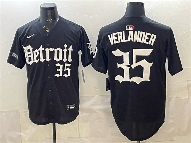 Detroit Tigers #35 Justin Verlander Black 'Motor Gothic Edition' Vapor Premier Limited Baseball Jersey baseball jersey product view 1