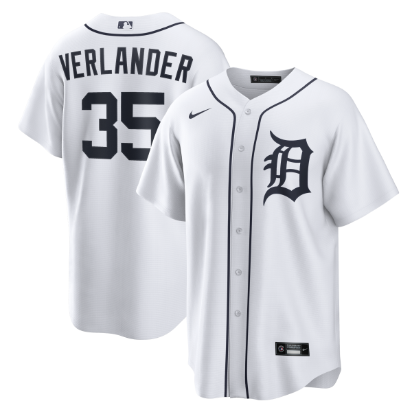 Detroit Tigers #35 Justin Verlander Home Replica Jersey - White_conew1 Baseball Jersey baseball jersey product view 1