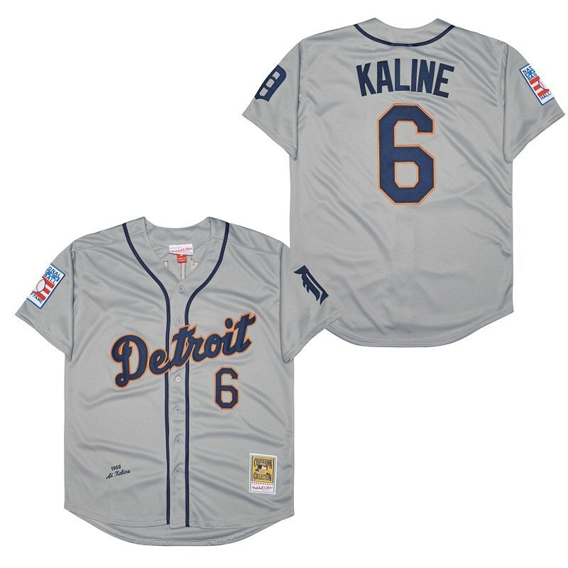 Detroit Tigers #6 Al Kaline Tigers 6 Gray 1968 Retro Baseball Jersey baseball jersey product view 1