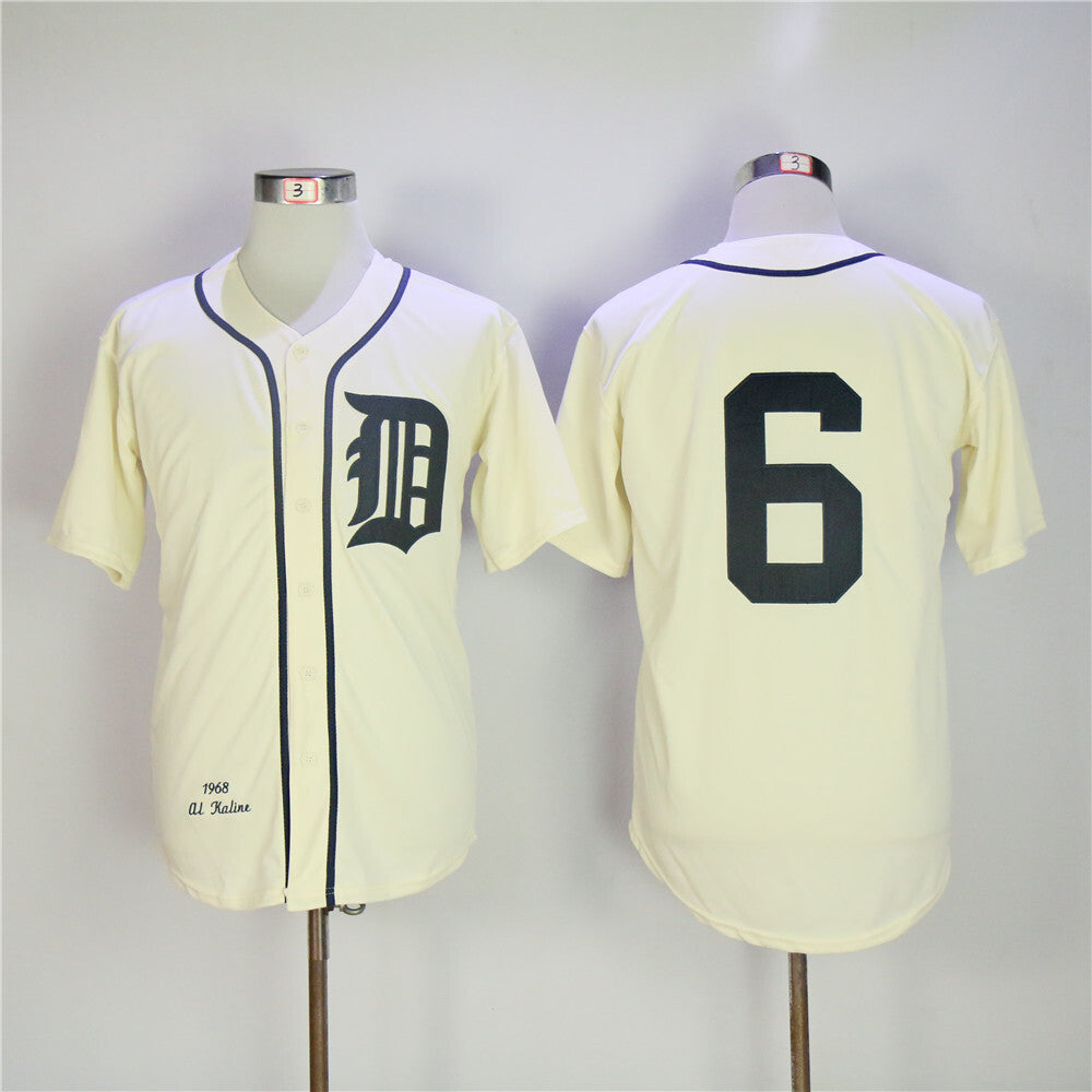 Detroit Tigers #6 Al Kaline Tigers 6 Off-White Retro Baseball Jersey baseball jersey product view 1