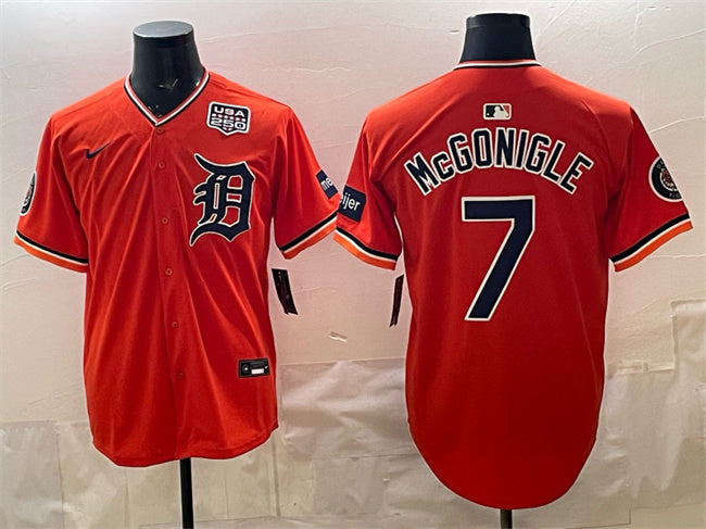 Detroit Tigers #7 Kevin McGonigle Orange 2026 Alternate With Meijer Patch & Baseball Jersey baseball jersey product view 1