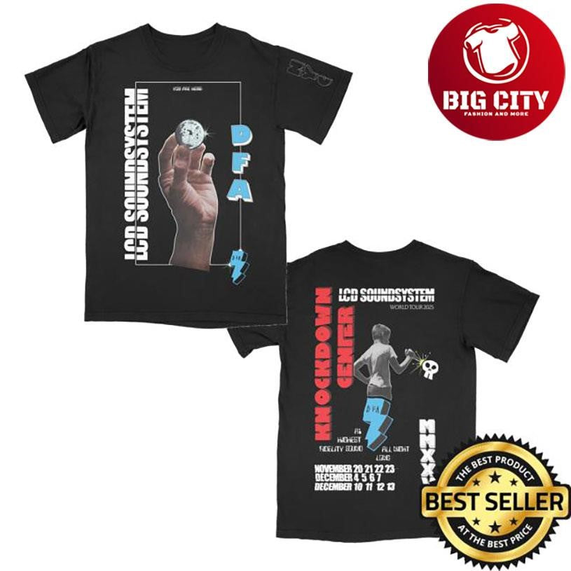 Dfa Records Lcd Soundsystem Knockdown Center 2025 Two Sided Shirt Unisex T-shirt, Sweatshirt, Hoodie, Long Sleeve Tee - T-Shirt, Sweatshirt, Hoodie