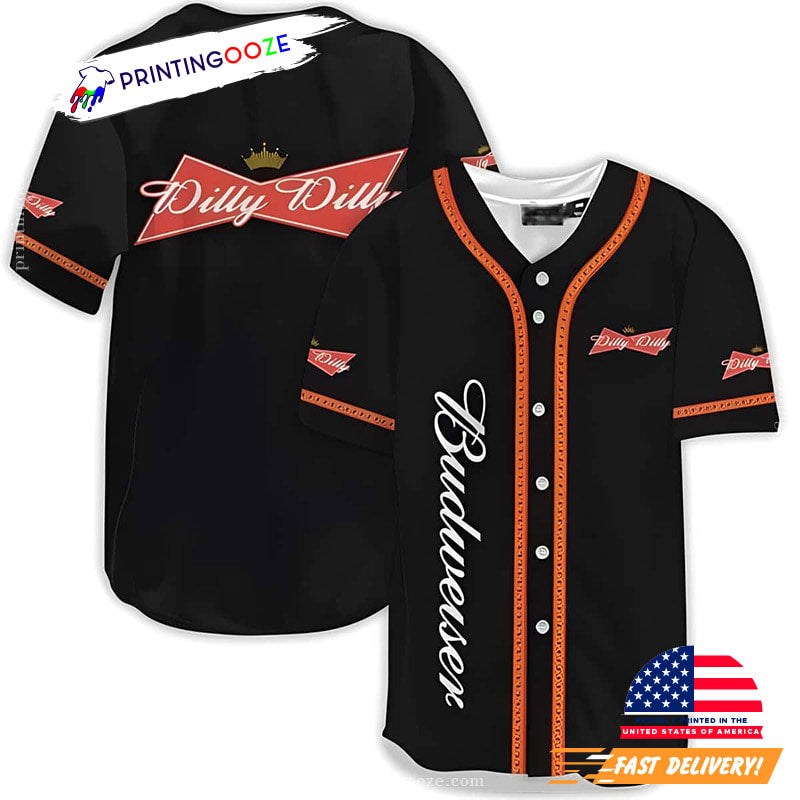 Dilly Dilly Budweiser Basic Black Baseball Jersey baseball jersey product view 1