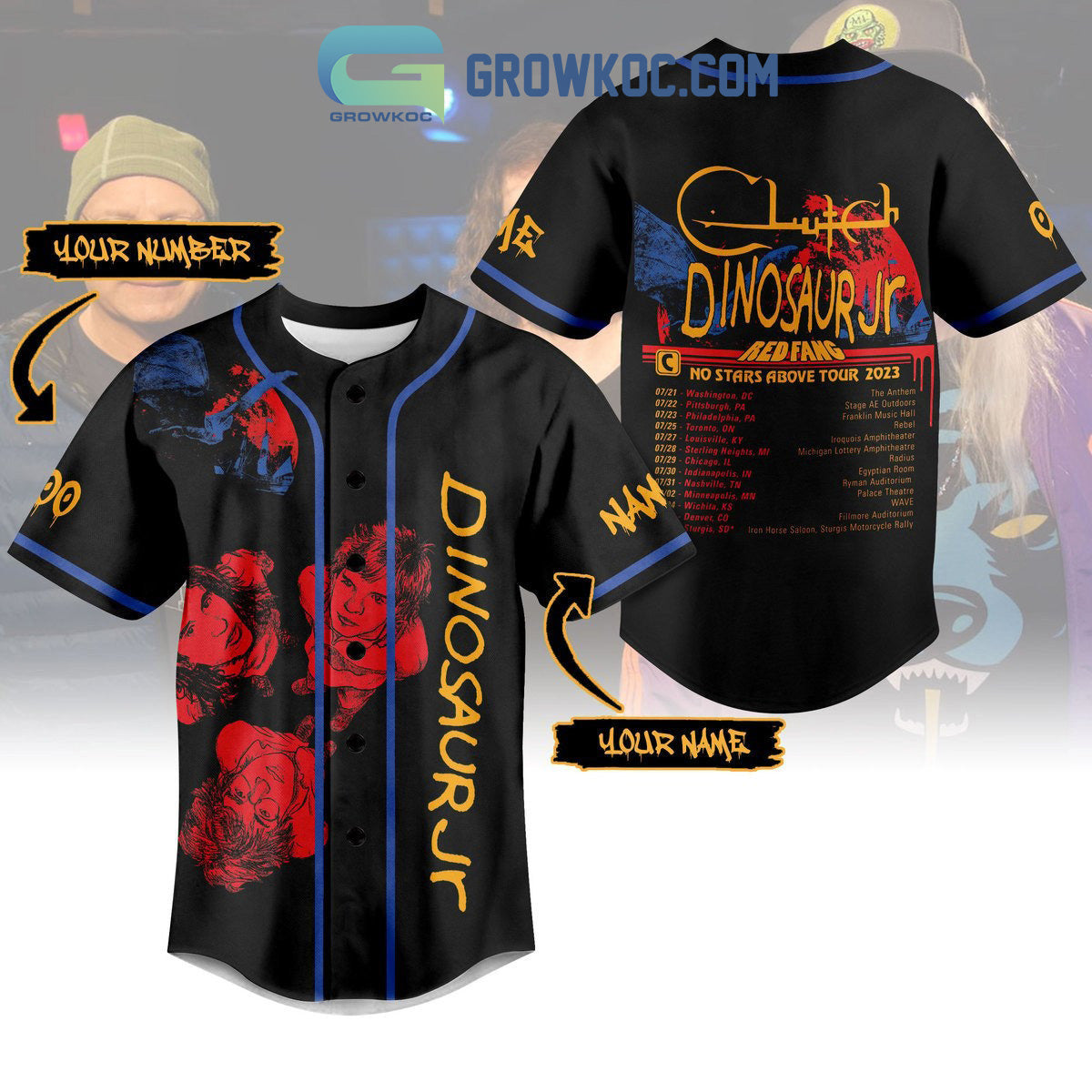 Dinosaur JR Red Fang No Stars Above Tour 2023 Personalized Baseball Jersey baseball jersey product view 1