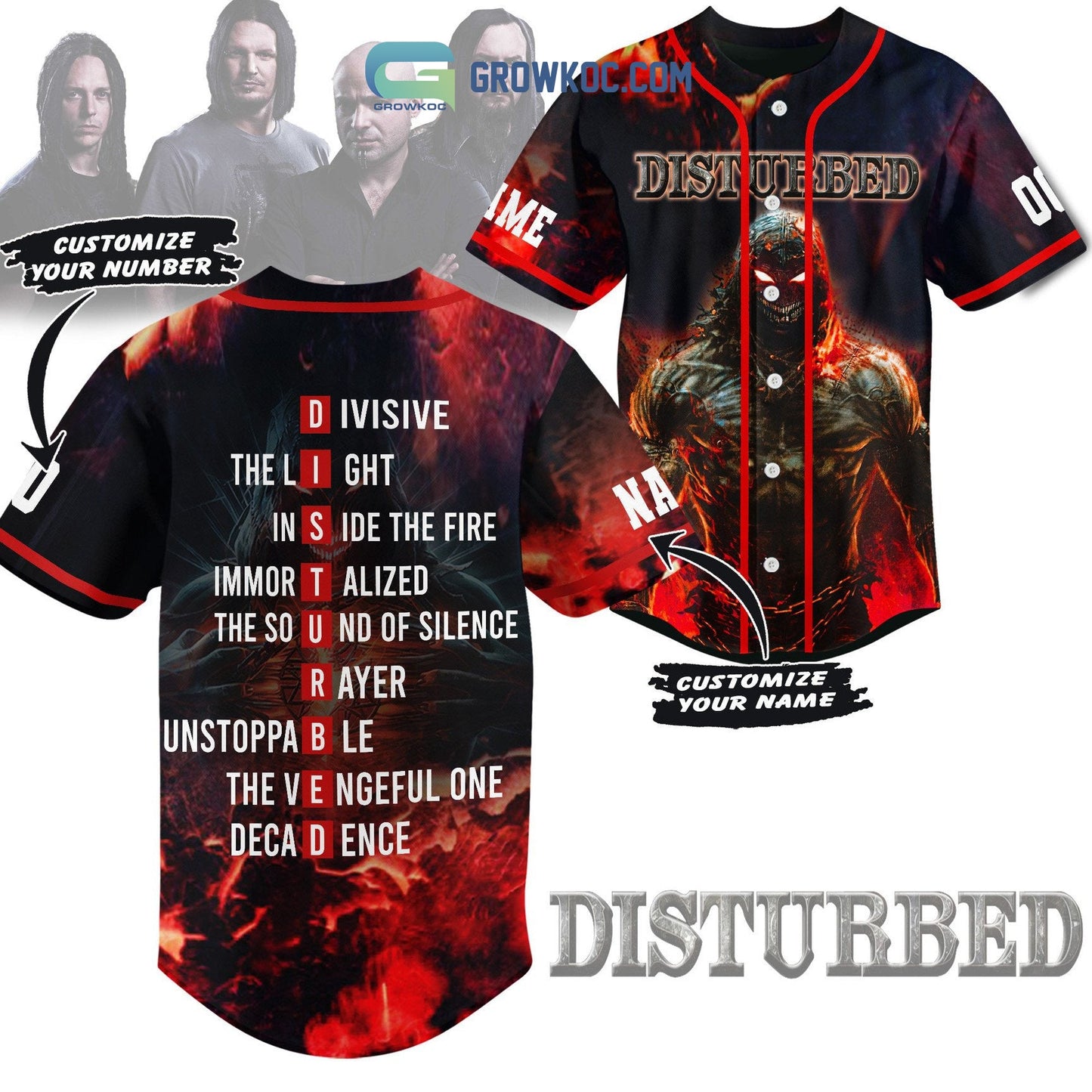 Disturbed All Hit Song Personalized Baseball Jersey baseball jersey product view 1