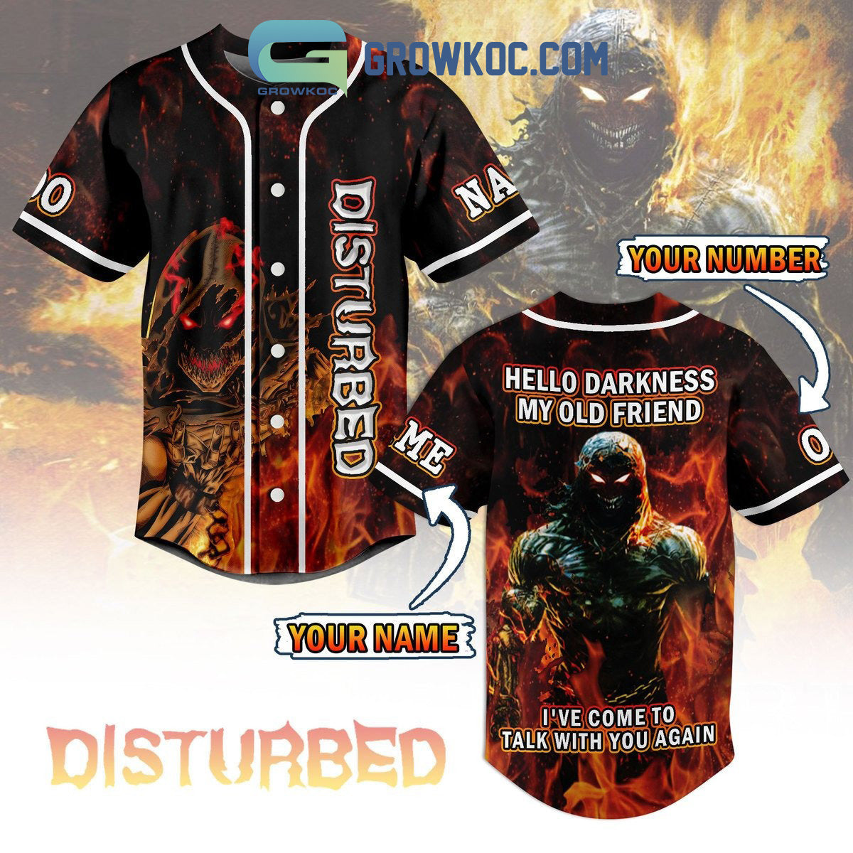 Disturbed Hello Darkness My Old Friend I’ve Come To Talk With You Again Personalized Baseball Jersey baseball jersey product view 1