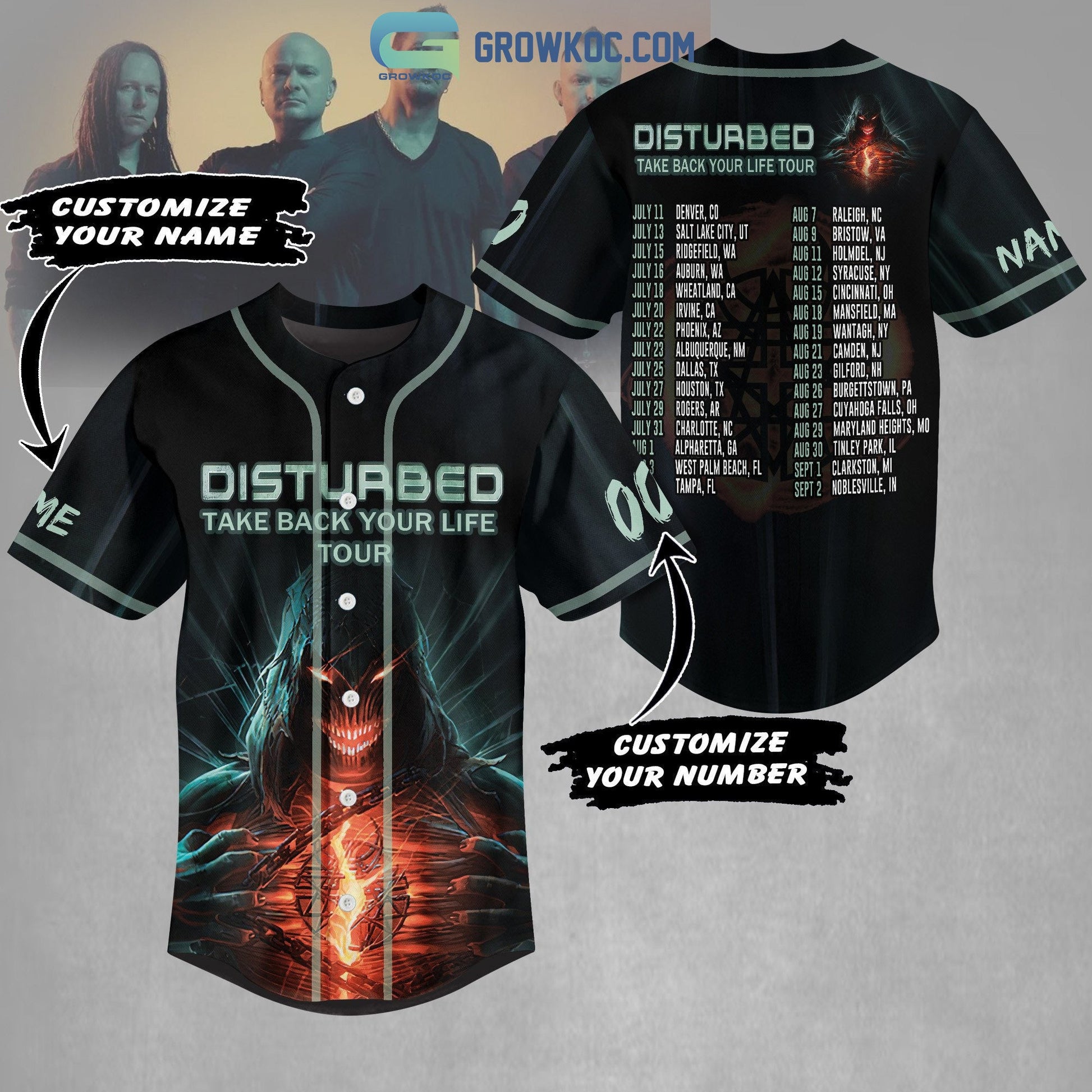 Disturbed Take Back Your Life Tour Personalized Baseball Jersey baseball jersey product view 1