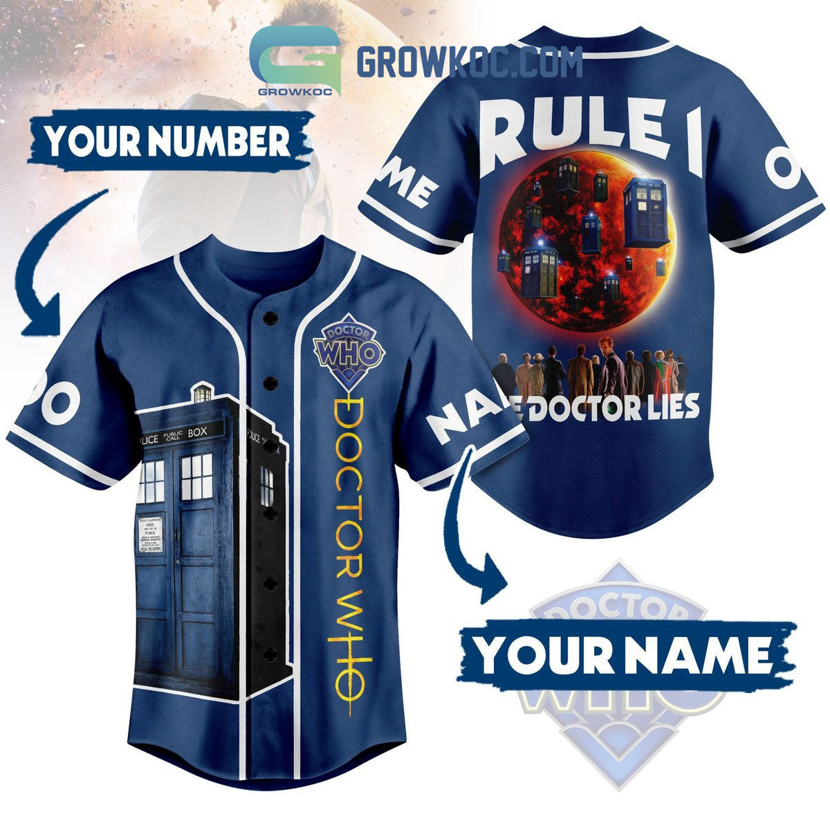 Doctor Who Police Call Box Rule 1 Personalized Baseball Jersey baseball jersey product view 1