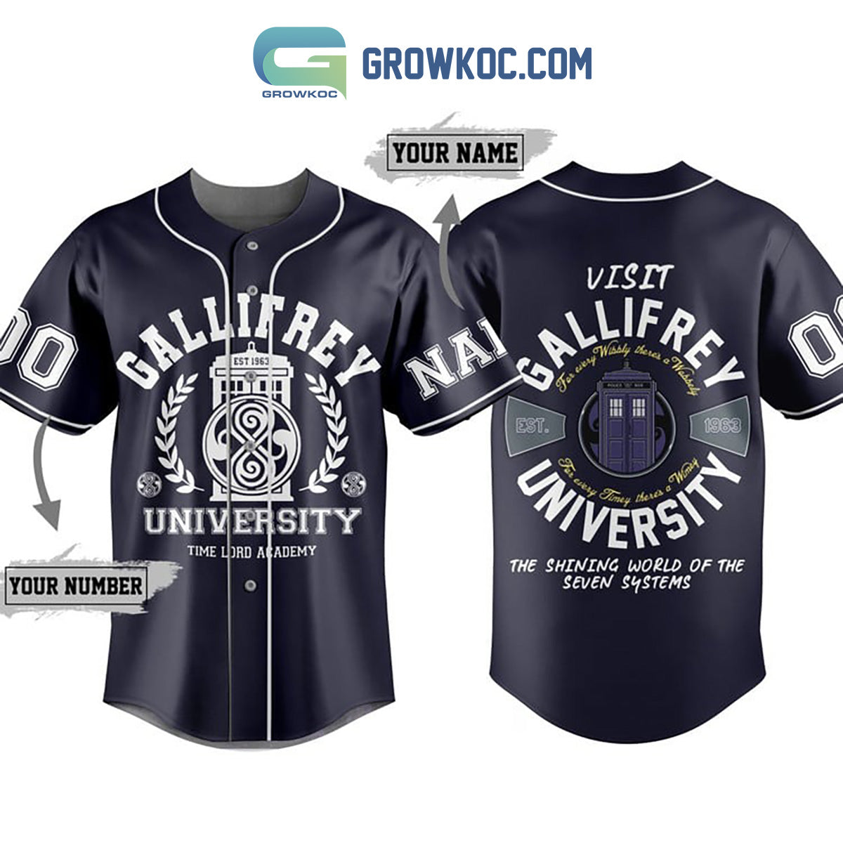 Doctor Who University of Gallifrey Personalized Baseball Jersey baseball jersey product view 1