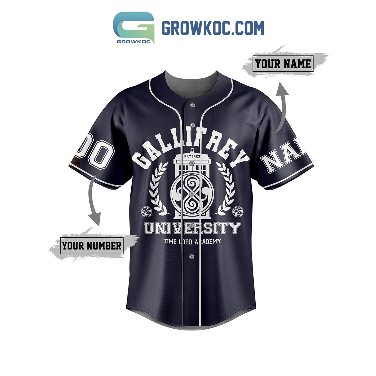 Doctor Who University of Gallifrey Personalized Baseball Jersey baseball jersey product view 2