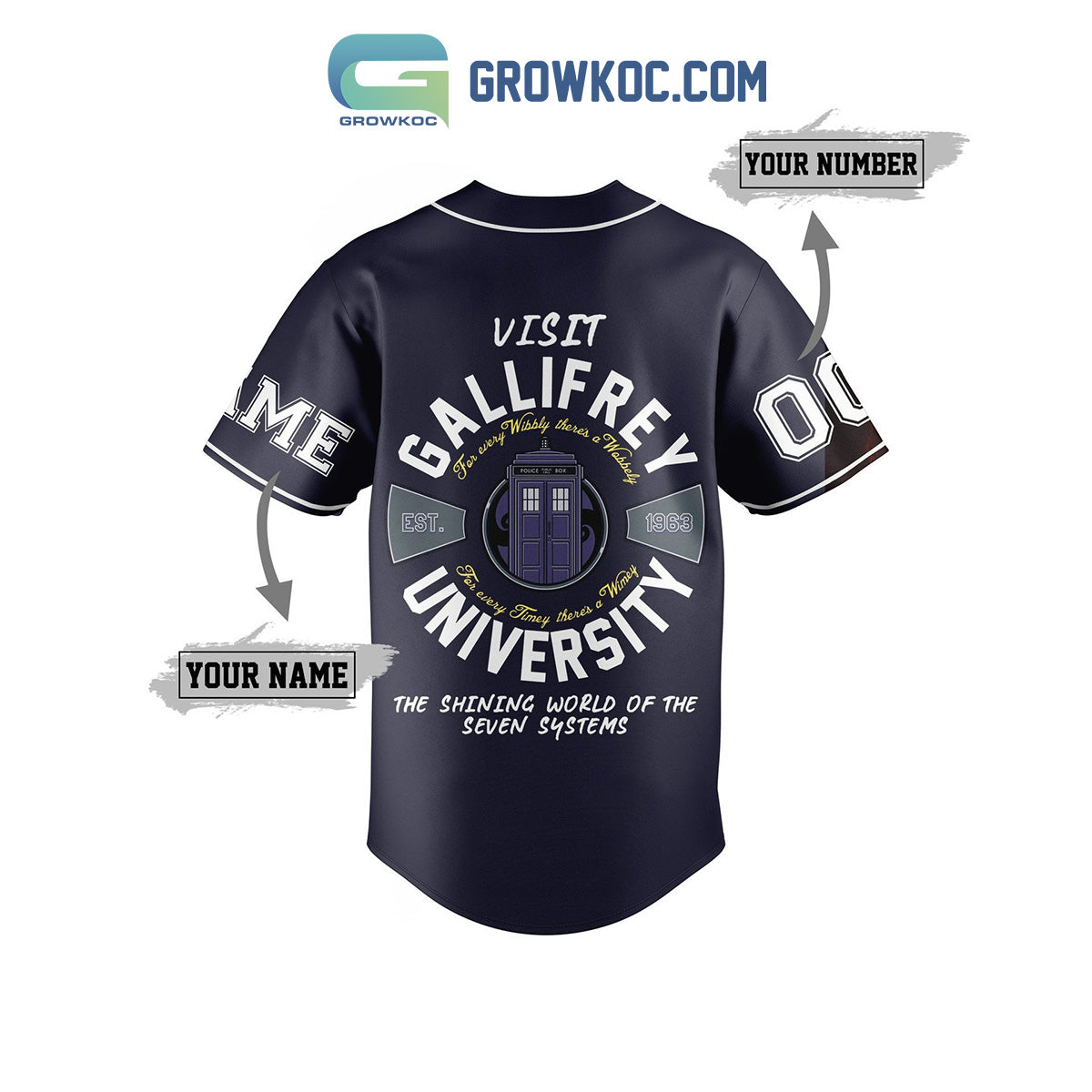 Doctor Who University of Gallifrey Personalized Baseball Jersey baseball jersey product view 3