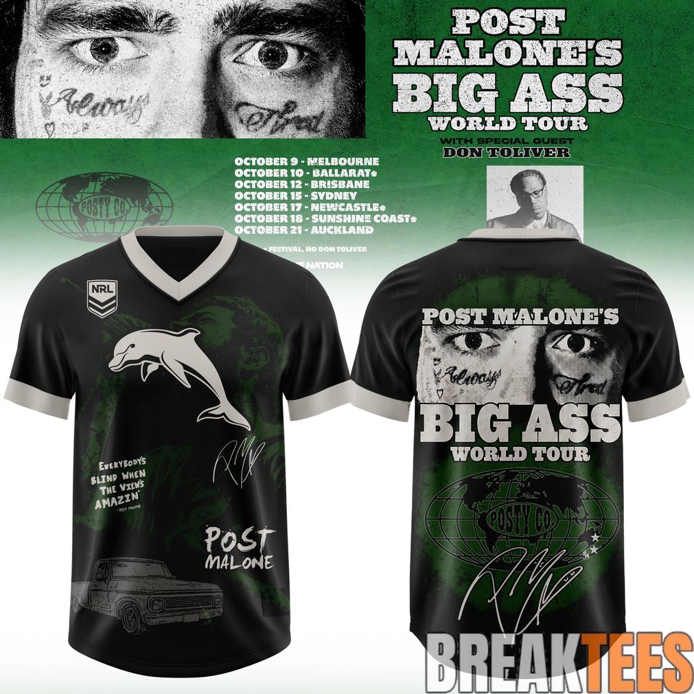 Dolphins x Post Malone Big Ass World Tour 2026 Football Jersey Unisex T-shirt, Sweatshirt, Hoodie, Long Sleeve Tee - T-Shirt, Sweatshirt, Hoodie