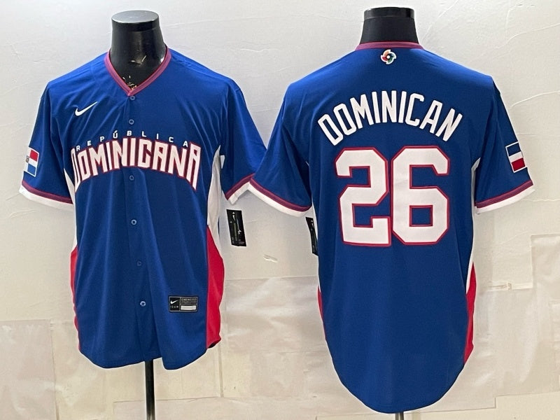 Dominican Republic Baseball #26 Dominican Royal 2026 World Baseball Classic 26 World Cup Soccer Jersey baseball jersey product view 1