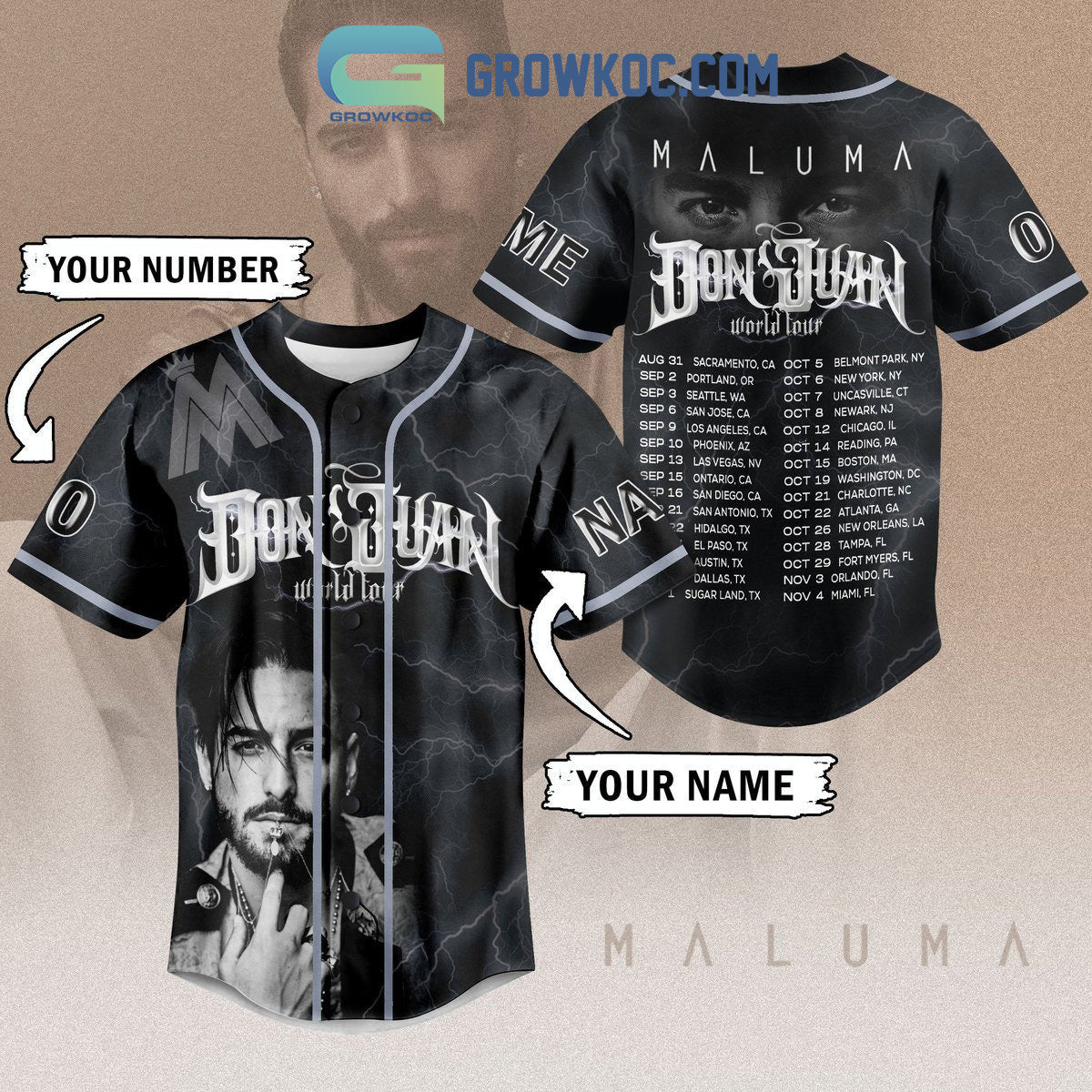 Don Juan World Tour Maluma Personalized Baseball Jersey baseball jersey product view 1