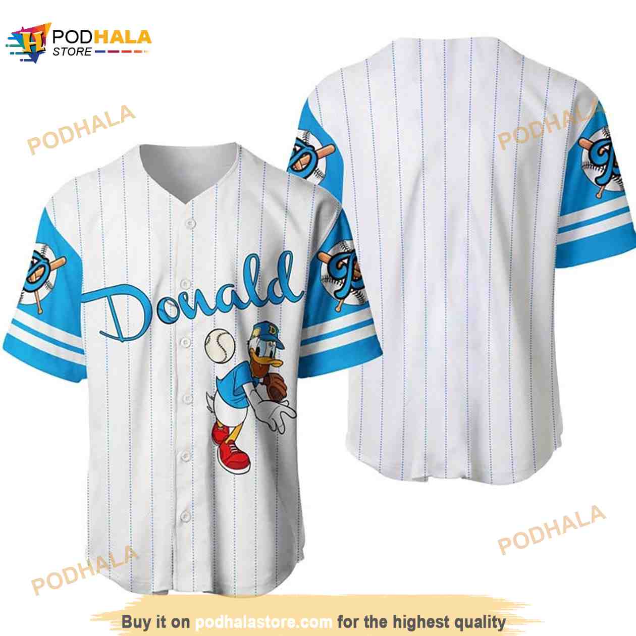 Donald Duck All Over Print Pinstripe 3D Baseball Jersey baseball jersey product view 1