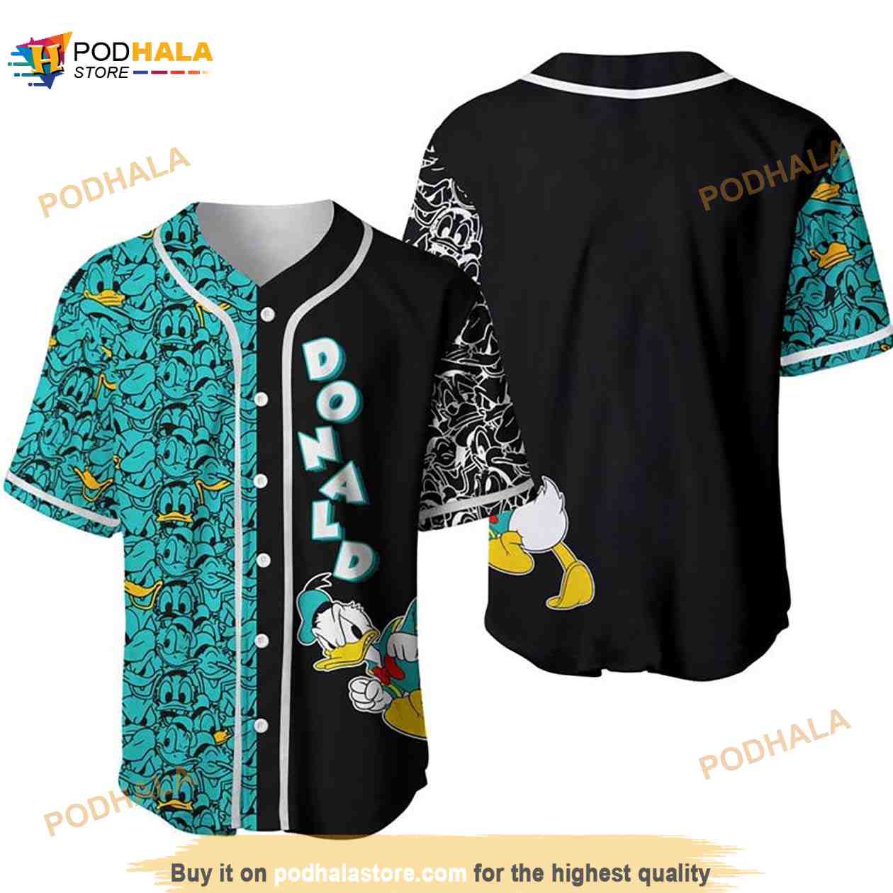 Donald Duck Pattern All Over Print 3D Baseball Jersey & Turquoise baseball jersey product view 1