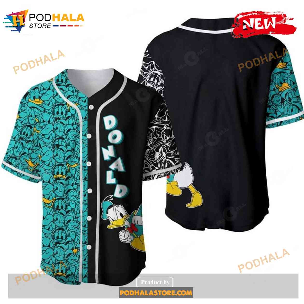 Donald Duck Pattern All Over Print Turquoise Baseball Jersey baseball jersey product view 1