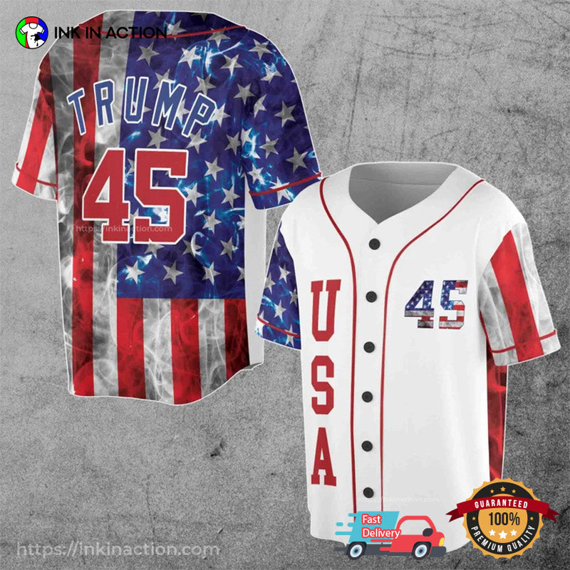 Donald Trump 45 Pro Trump Smoke American Flag Baseball Jersey baseball jersey product view 1