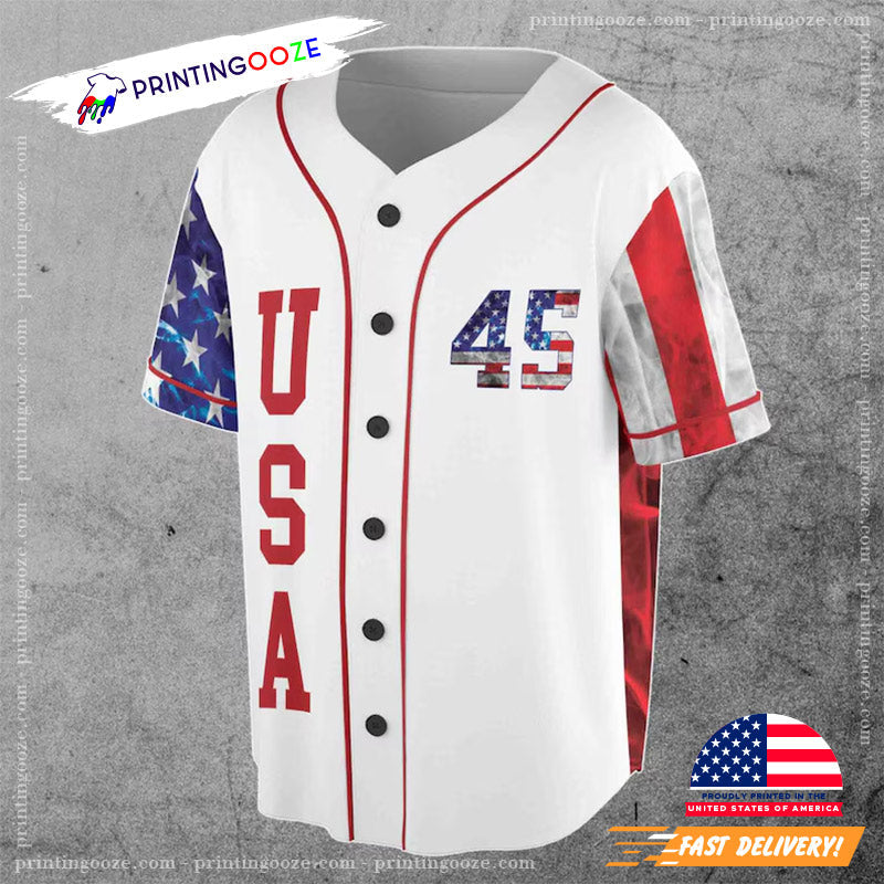 Donald Trump 45 Smoke American Flag Baseball Jersey baseball jersey product view 2