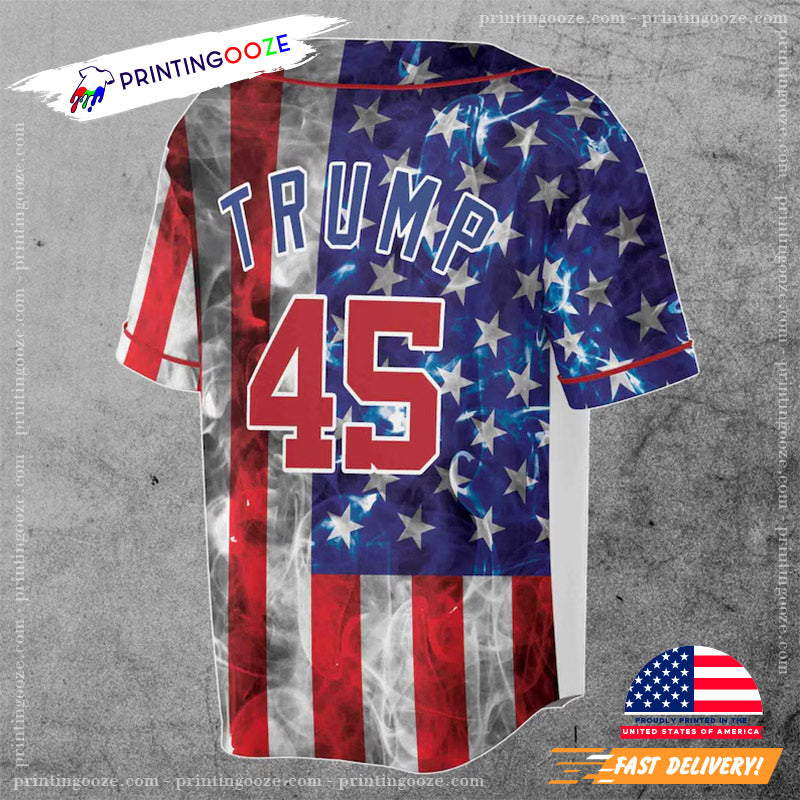 Donald Trump 45 Smoke American Flag Baseball Jersey baseball jersey product view 3