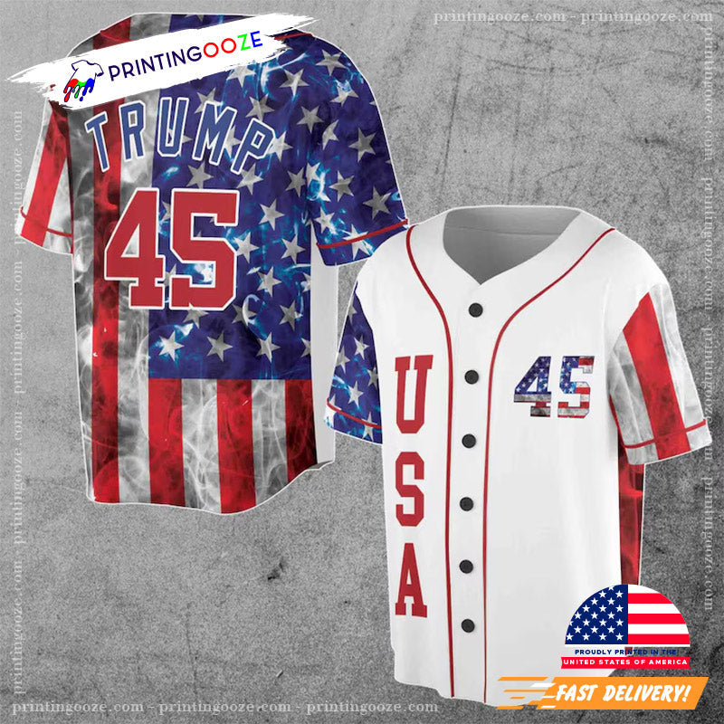 Donald Trump 45 Smoke American Flag Baseball Jersey baseball jersey product view 1