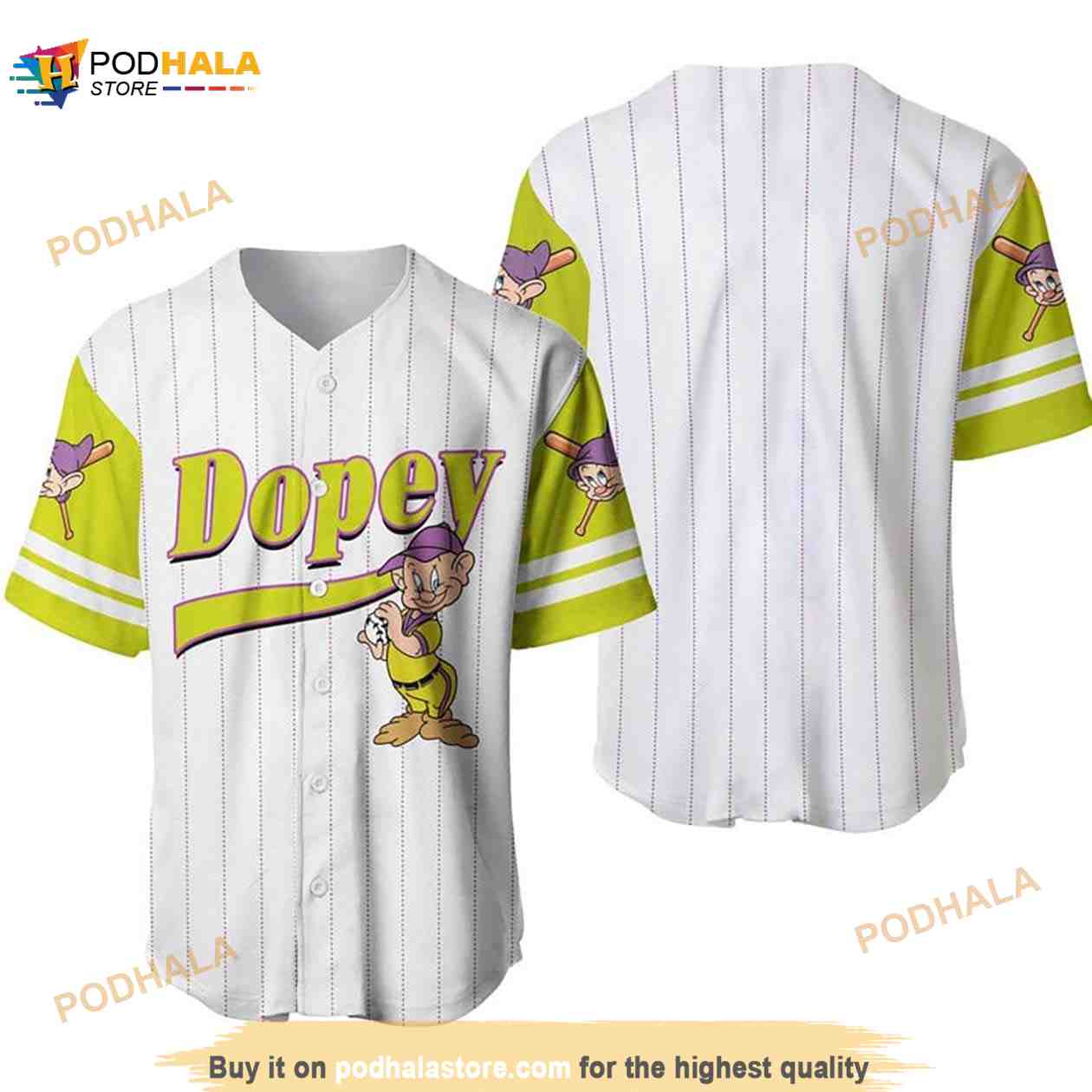 Dopey Dwarf Snow White All Over Print Pinstripe 3D Baseball Jersey baseball jersey product view 1