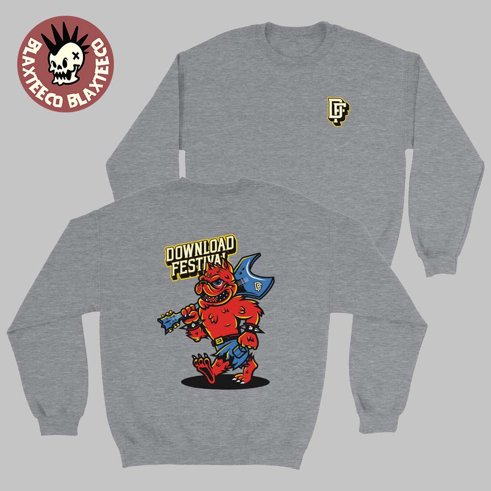 Download Festival 2026 Merch In Donnington UK From 10 To 14 June 2026 Hellhound Mascot Grey Sweatshirt - T-Shirt, Sweatshirt, Hoodie
