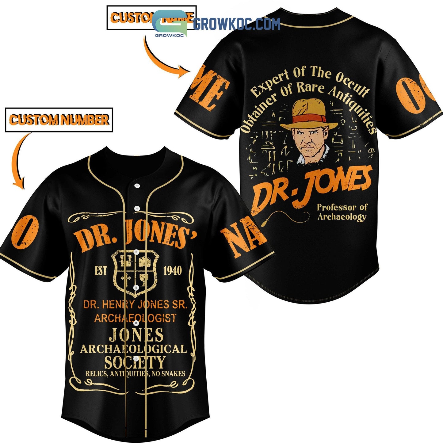 Dr Jones Professor Of Archaeology Personalized Black Design Baseball Jersey baseball jersey product view 1
