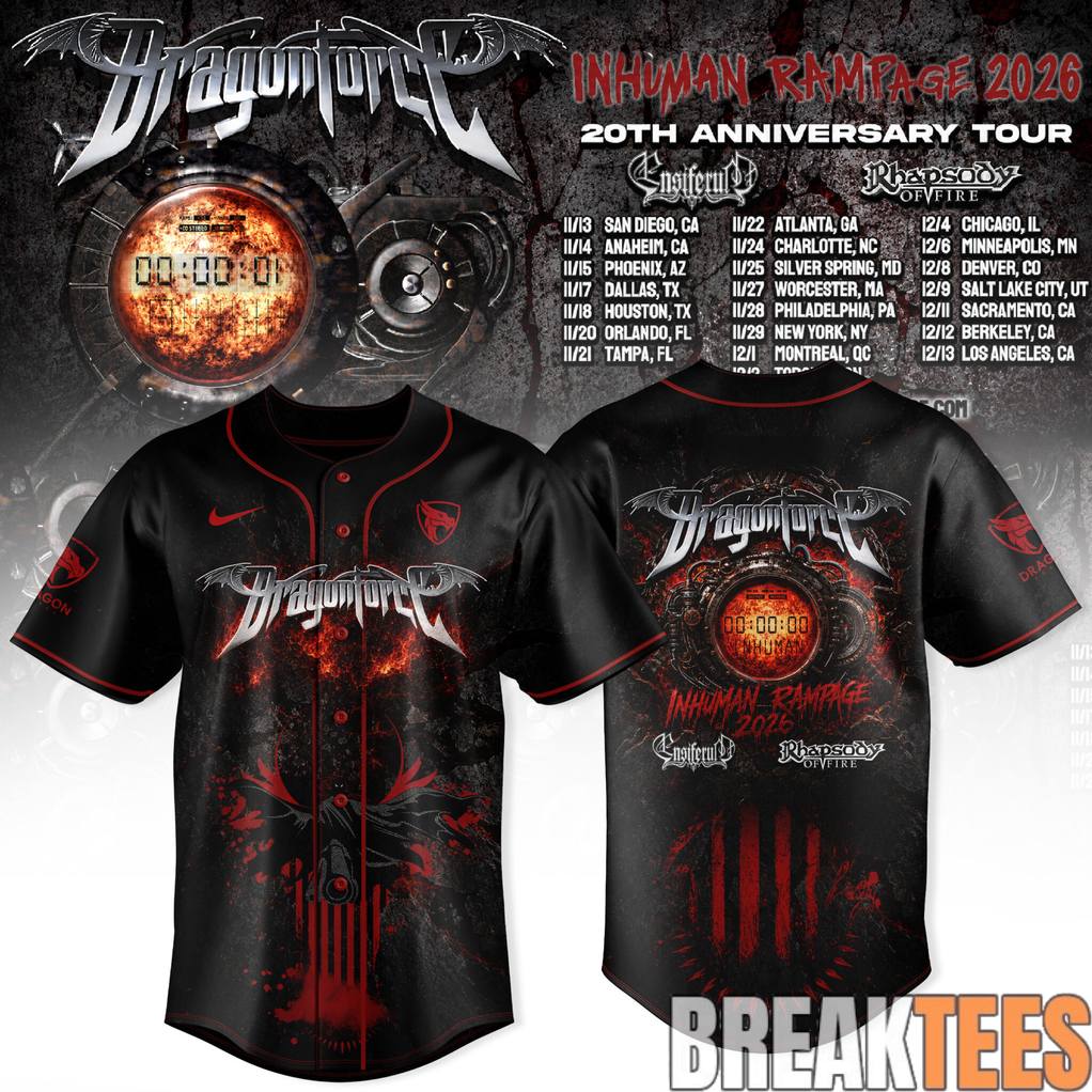 DragonForce Inhuman Rampage 20th Anniversary Baseball Jersey Unisex T-shirt, Sweatshirt, Hoodie, Long Sleeve Tee - T-Shirt, Sweatshirt, Hoodie