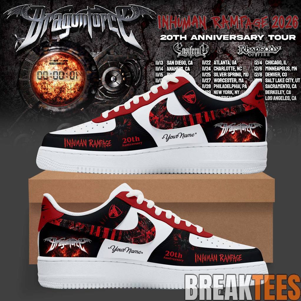 DragonForce Inhuman Rampage 20th Anniversary Custom Air Force 1 Shoes Unisex T-shirt, Sweatshirt, Hoodie, Long Sleeve Tee - T-Shirt, Sweatshirt, Hoodie