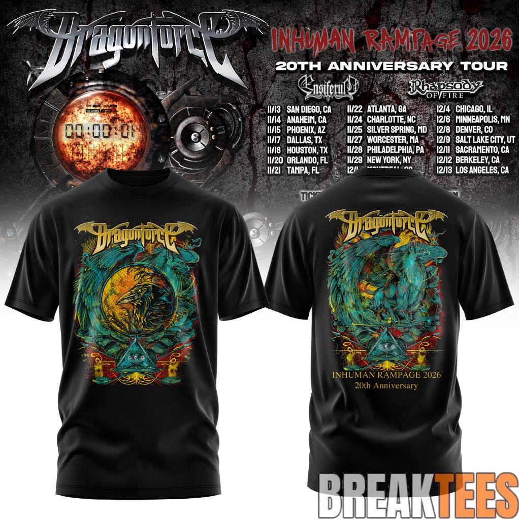 DragonForce Inhuman Rampage 20th Anniversary Shirt Unisex T-shirt, Sweatshirt, Hoodie, Long Sleeve Tee - T-Shirt, Sweatshirt, Hoodie