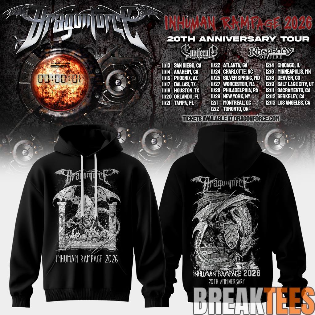 DragonForce Inhuman Rampage 20th Anniversary Special Hoodie Unisex T-shirt, Sweatshirt, Hoodie, Long Sleeve Tee - T-Shirt, Sweatshirt, Hoodie
