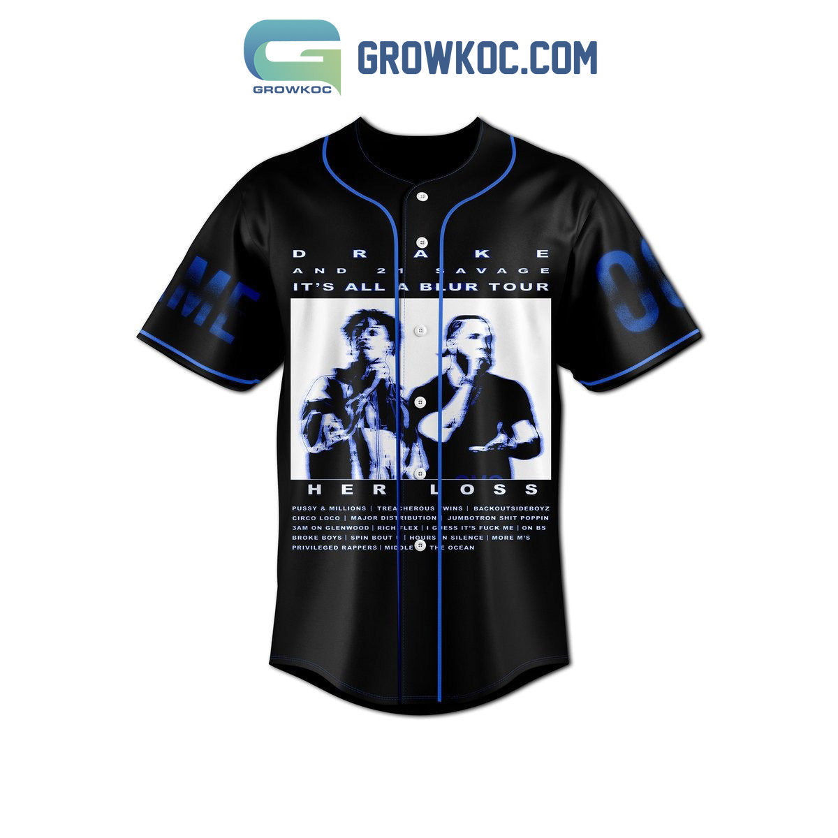 Drake And 21 Savage It’s All A Blur Tour Her Loss Personalized Baseball Jersey baseball jersey product view 2