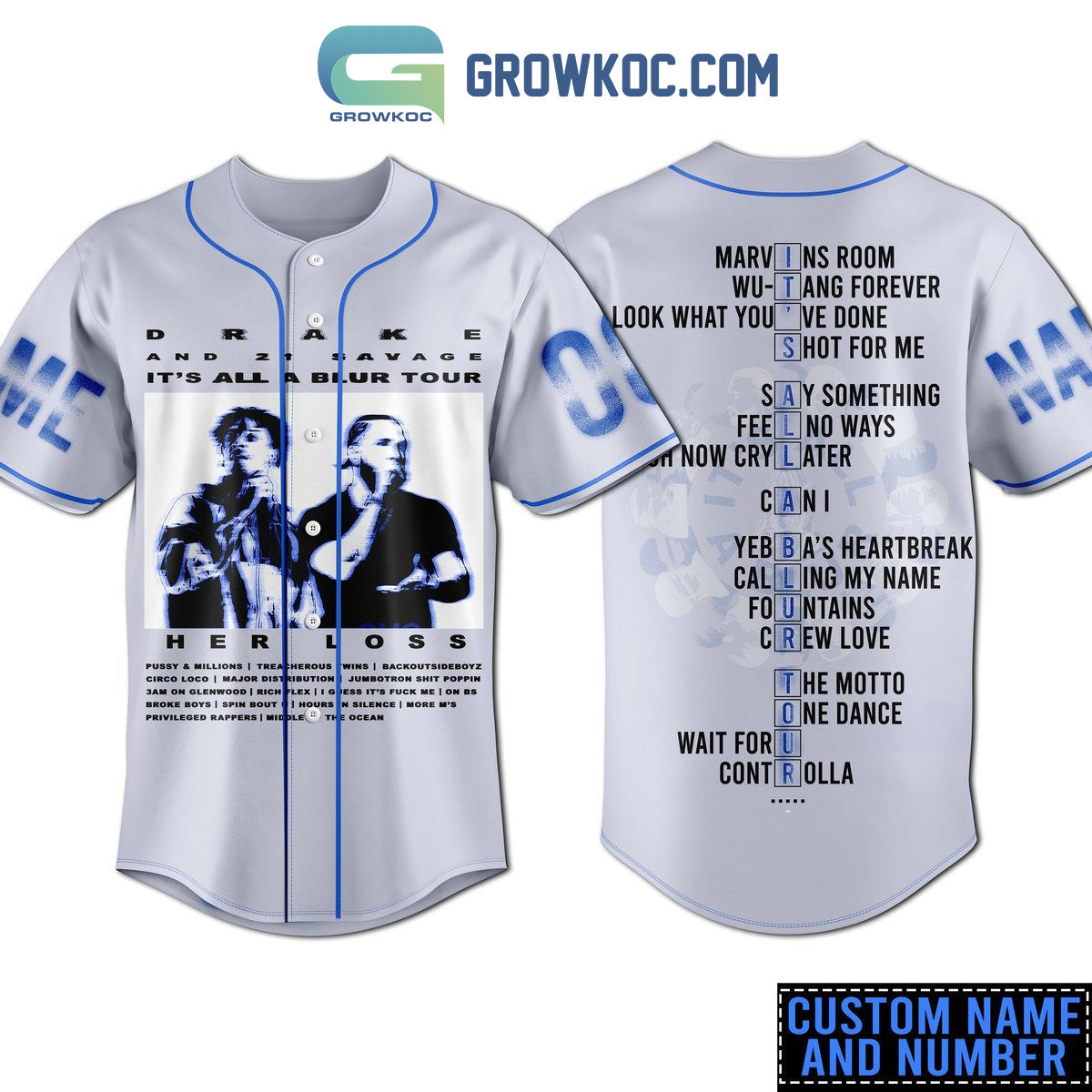 Drake And 21 Savage It’s All A Blur Tour Her Loss White Design Personalized Baseball Jersey baseball jersey product view 1