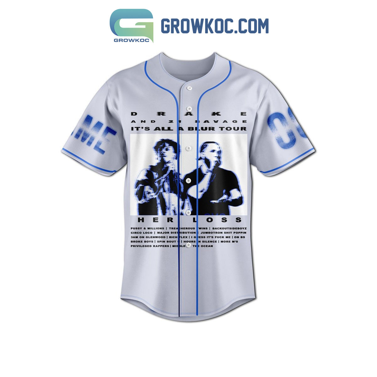 Drake And 21 Savage It’s All A Blur Tour Her Loss White Design Personalized Baseball Jersey baseball jersey product view 2