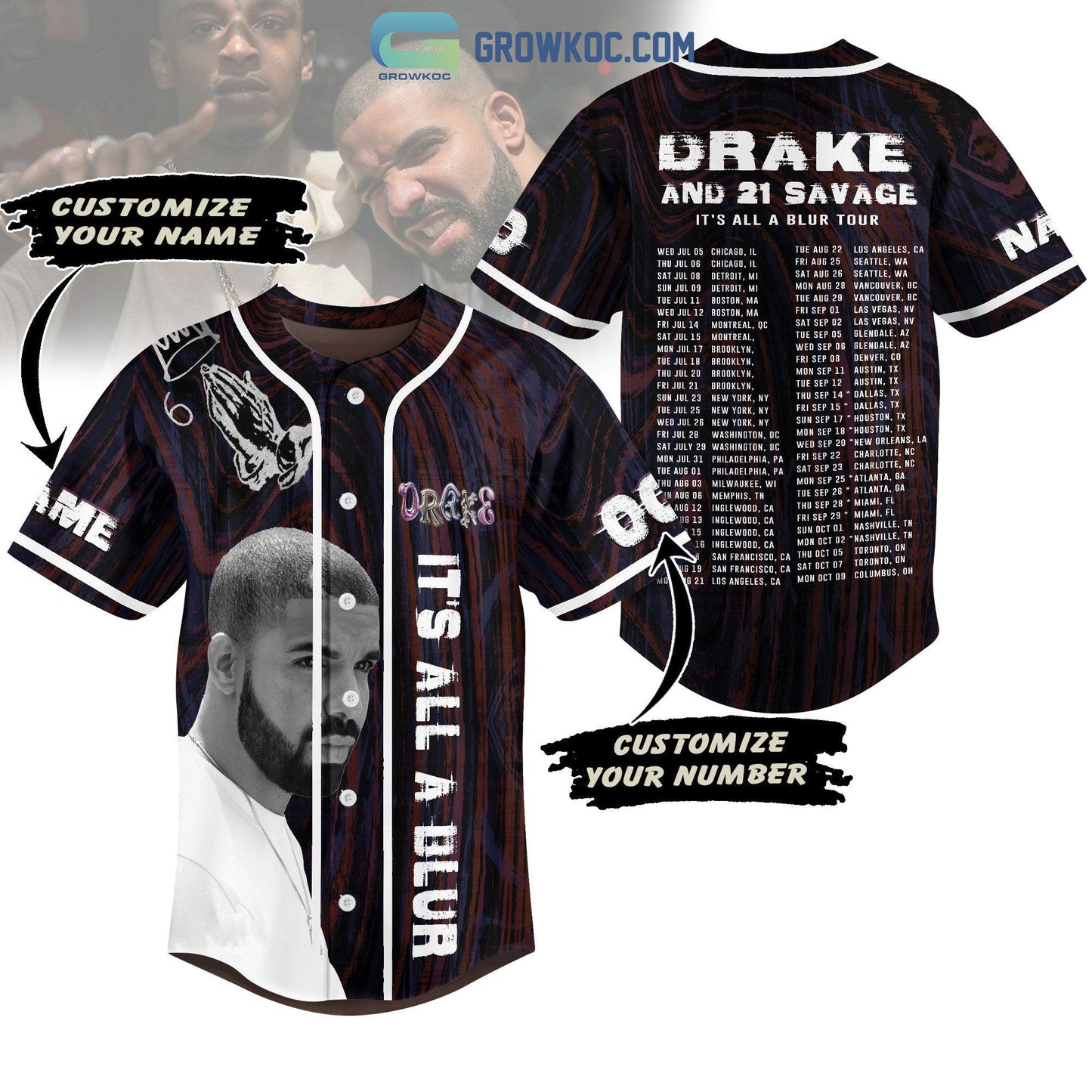 Drake And 21 Savage It’s All A Blur Tour Personalized Baseball Jersey baseball jersey product view 1