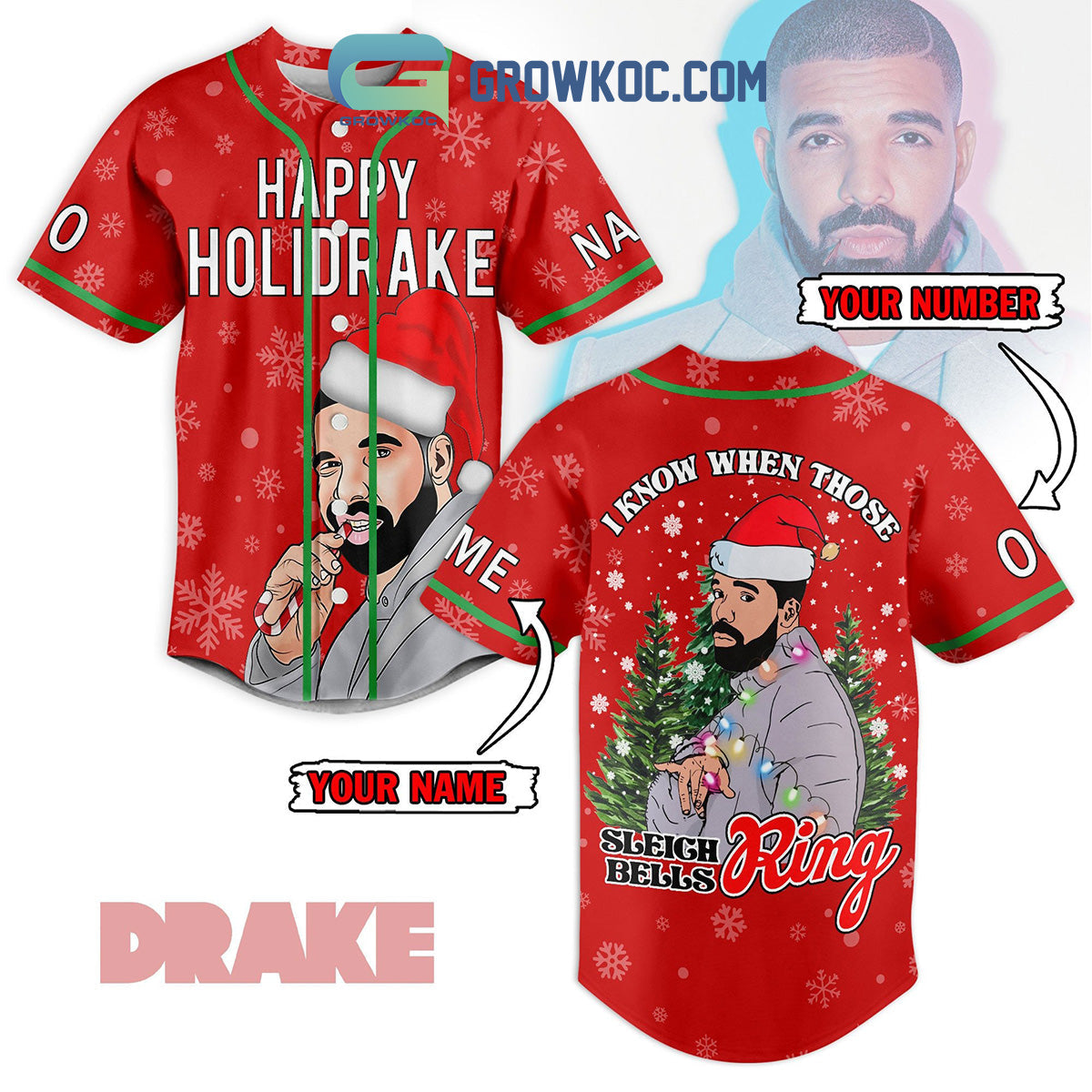 Drake Happy Holiday Merry Christmas I Know When Those Sleigh Ring Bells Personalized Baseball Jersey baseball jersey product view 1