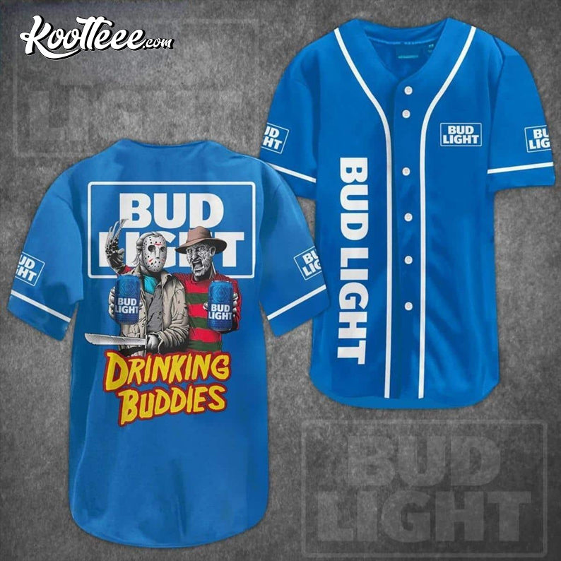 Drinking Buddies Bud Light Jason Voorhees Freddy Krueger Baseball Jersey baseball jersey product view 1