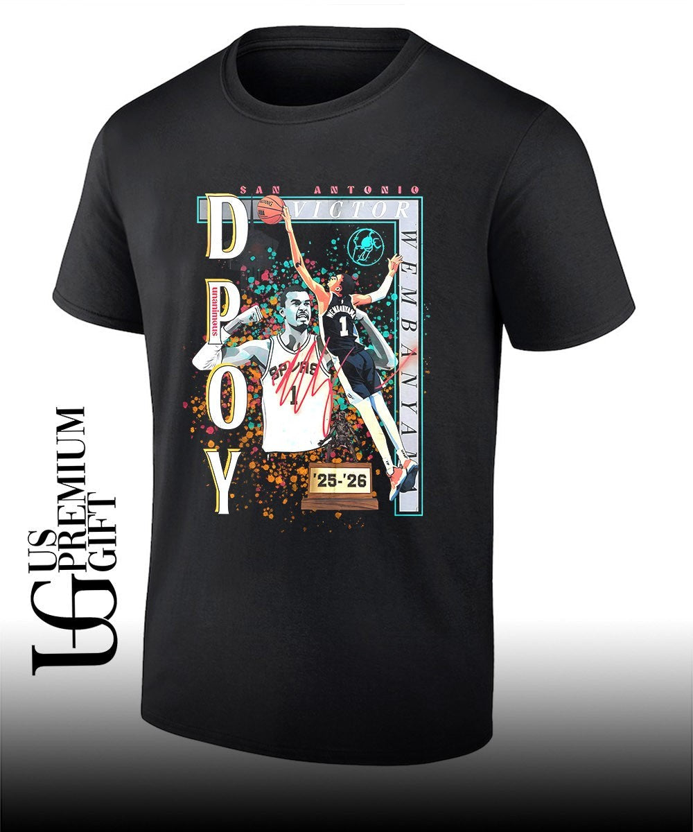 Droy Victor Wembanyama San Antonio Spurs NBA 2025-2026 signature shirt Unisex T-shirt, Sweatshirt, Hoodie, Long Sleeve Tee - T-Shirt, Sweatshirt, Hoodie