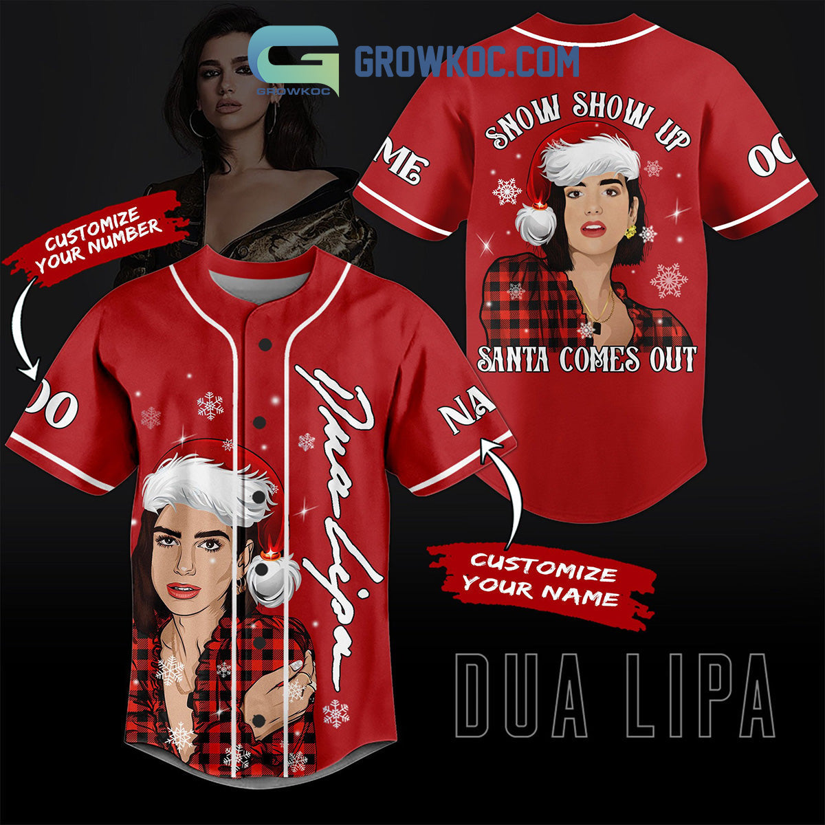 Dua Lipa Snow Show Up Santa Comes Out Christmas Custom Baseball Jersey baseball jersey product view 1