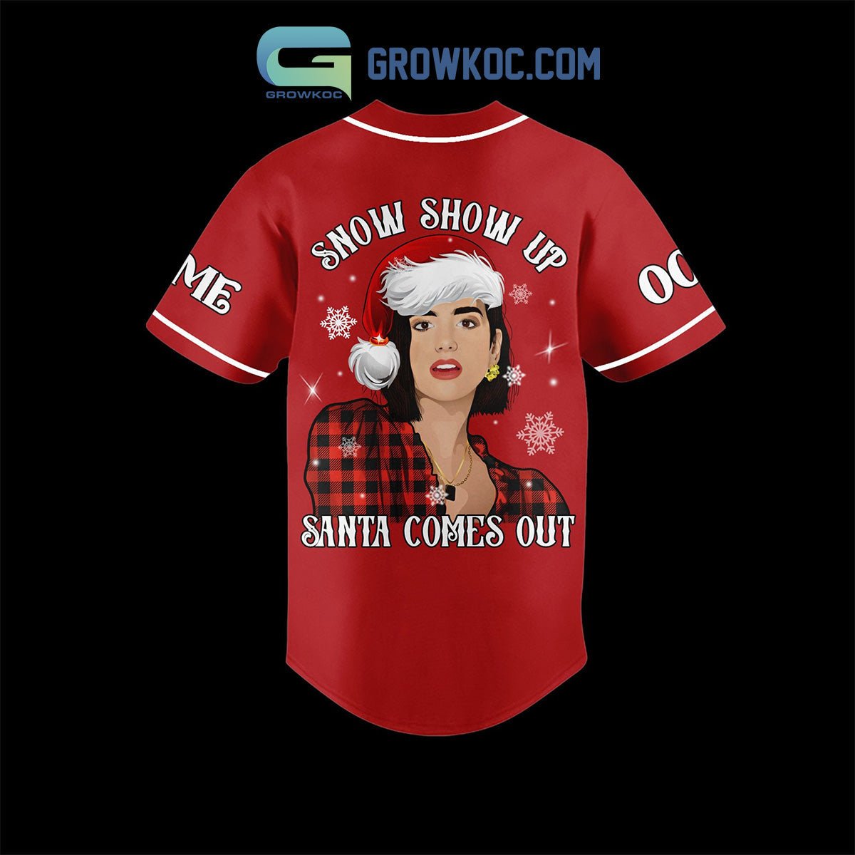 Dua Lipa Snow Show Up Santa Comes Out Christmas Custom Baseball Jersey baseball jersey product view 2