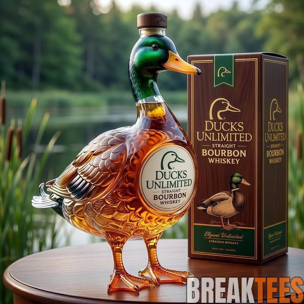Ducks Unlimited Mallard-shaped Bourbon Bottle Unisex T-shirt, Sweatshirt, Hoodie, Long Sleeve Tee - T-Shirt, Sweatshirt, Hoodie