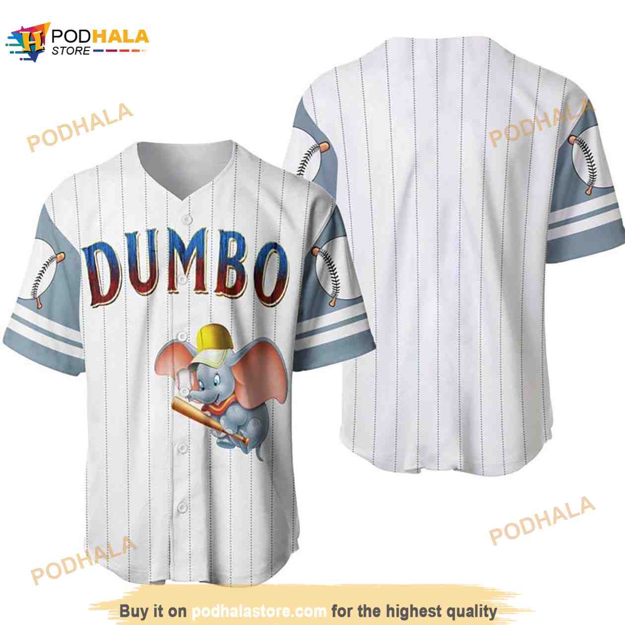 Dumbo The Flying Elephant All Over Print Pinstripe 3D Baseball Jersey baseball jersey product view 1