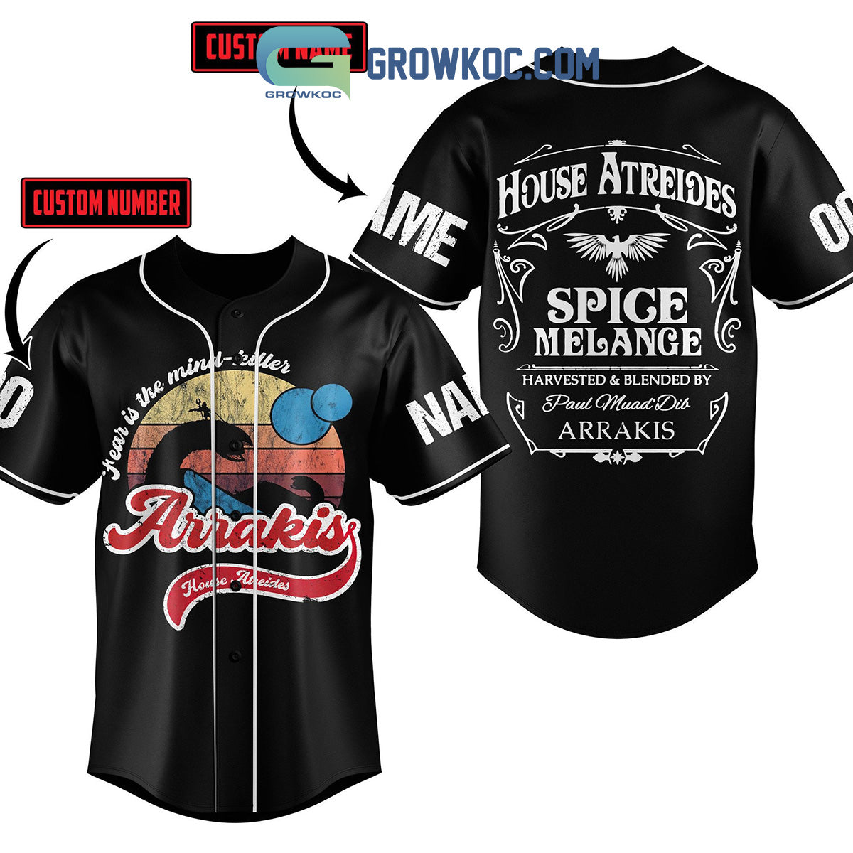 Dune Arrakis House Of Atreides Fear Is The Mind Killer Personalized Baseball Jersey baseball jersey product view 1