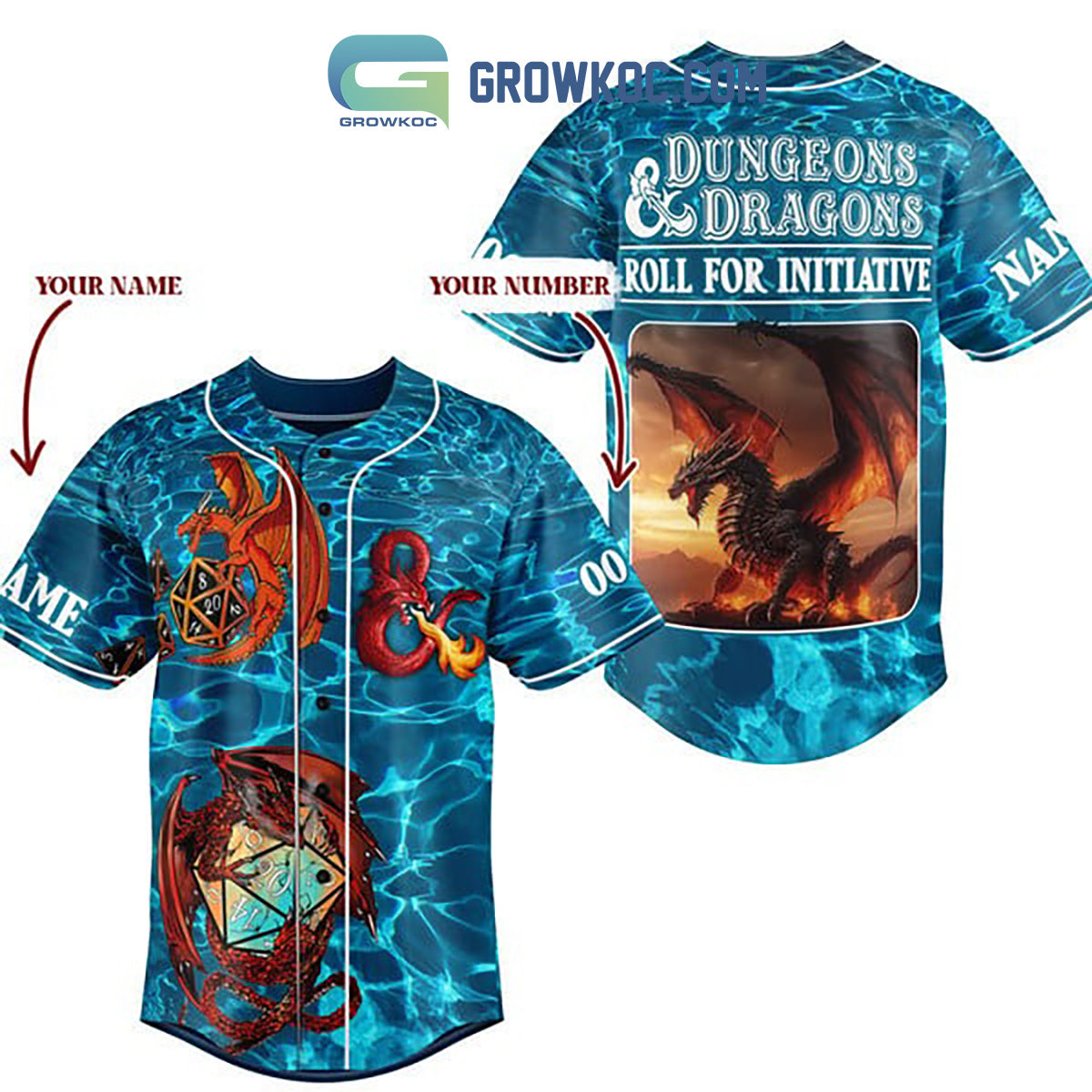 Dungeons & Dragons Roll For Initiative Blue Version Personalized Baseball Jersey baseball jersey product view 1