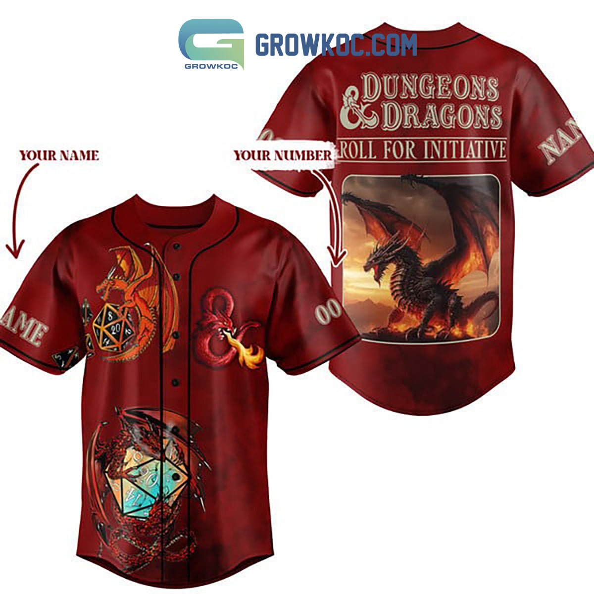 Dungeons & Dragons Roll For Initiative Personalized Baseball Jersey Red Version baseball jersey product view 3